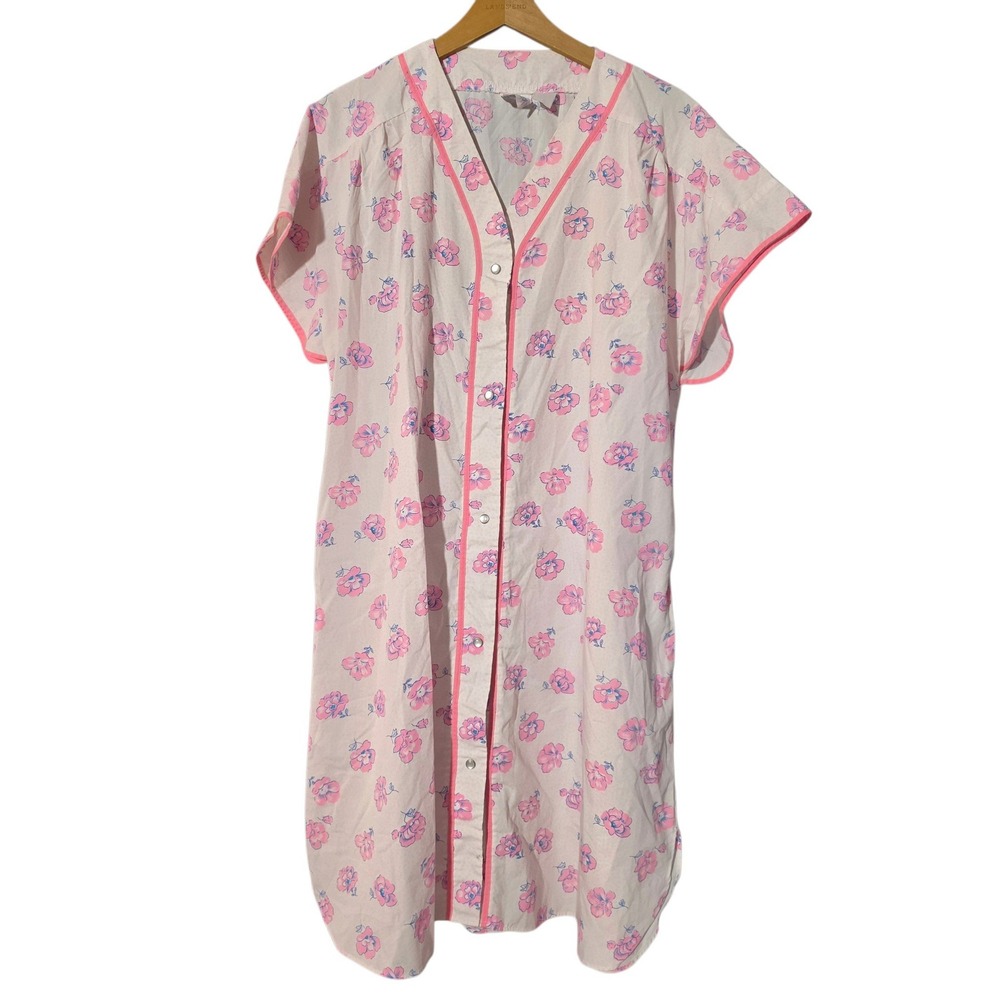 Zip Wrap Snap Women L Nightgown Pink Floral Snap Front Housecoat Duster
